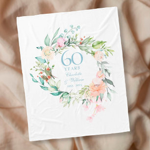 60e Diamond Wedding Jubileum Floral Garland Fleece Deken