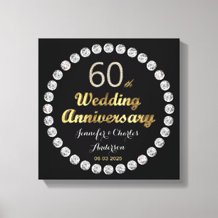 60e Diamond Wedding Jubileum Gold Typografie Canvas Afdruk