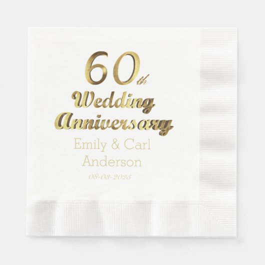 60e Diamond Wedding Jubileum Gold Typografie Servetten (Voorkant)