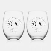 60e Diamond-Wedding Jubileum Handtekening Script Wijnglas Zonder Voet (Voorkant)