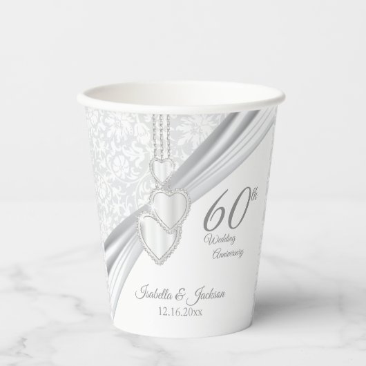 60e Diamond Wedding Jubileum Papieren Bekers (Voorkant)