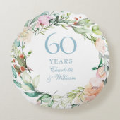 60e Diamond Wedding Jubileum Rozen Garland Rond Kussen (Voorkant)