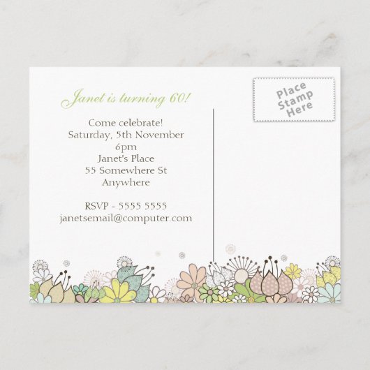 60e fête d'anniversaire Dames Fleurs Carte postale (Dos)