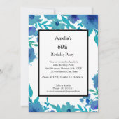 60e fleurs bleues Invitation fête d'anniversaire (Devant)