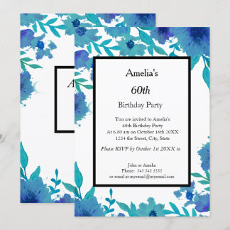60e fleurs bleues Invitation fête d'anniversaire