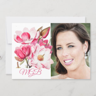 60e Floral Pink Elegant Foto Monogram Birthday Kaart