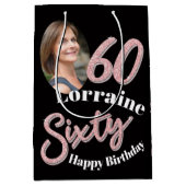 60e geboortedag 60e foto, roos roze medium cadeauzakje (Voorkant)