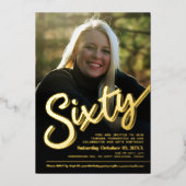 60e geboortedag, aangepast fotoscript goud folie uitnodiging (Voorkant)