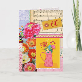 60e Gelukkige Verjaardag Collage Bloemen kunst pla Kaart