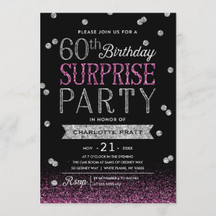 60e Glitter Confetti Surprise Party Invitation Kaart
