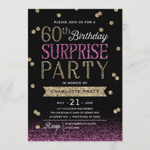 60e Glitter Confetti Surprise Party Invitation Kaart
