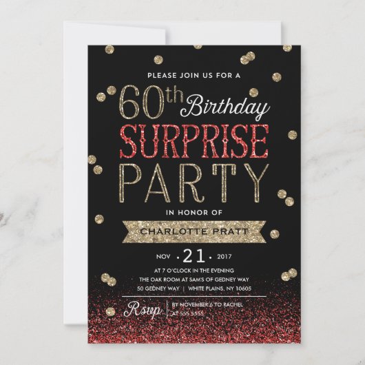 60e Glitter Confetti Surprise Party Invitation Kaart (Voorkant)