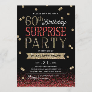 60e Glitter Confetti Surprise Party Invitation Kaart