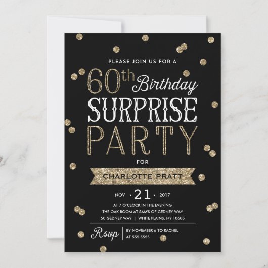 60e Glitter Confetti Surprise Party Invitation Kaart (Voorkant)