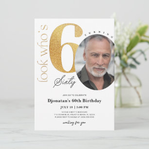 60e Gold Birthday-uitnodiging met foto Kaart