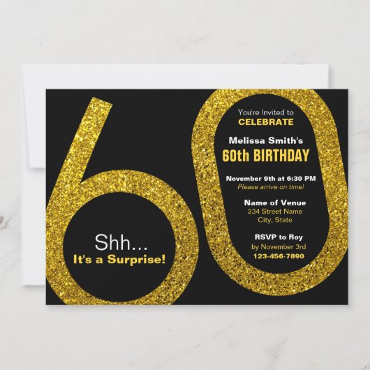 60e Gouden Glitter Verjaardag Uitnodiging (Voorkant)