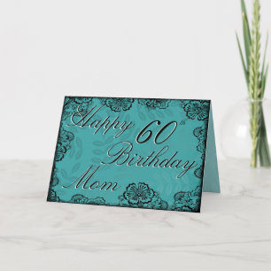 60e Happy Birthday-kaart - Blauwgroen Floral Kaart