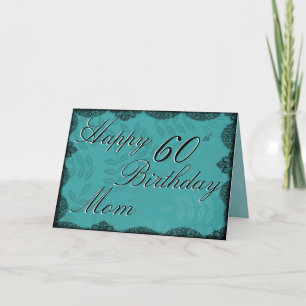 60e Happy Birthday Kaart - Blauwgroen kant