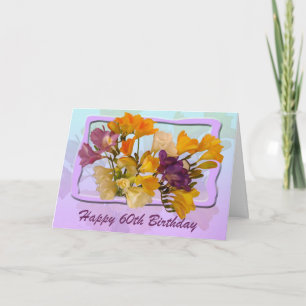 60e Happy Birthday Kaart - Freesias