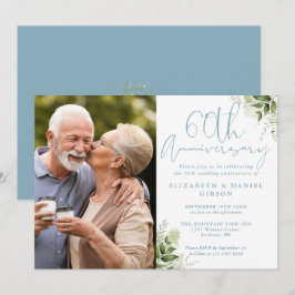 60e Huwelijksjubileum Groene Bloemen Foto Kaart