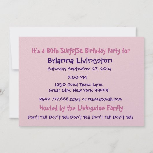 60e Invitation à la fête d'anniversaire SURPRISE (Dos)