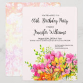 60e invitation anniversaire fleurs rose et orange (Devant / Derrière)