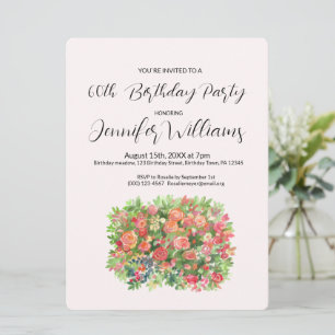 60e invitation anniversaire pleine de roses rouges