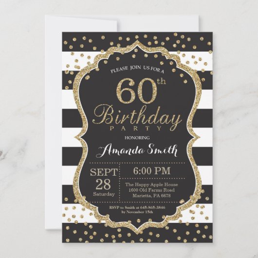 60e Invitation d'anniversaire. Parties scintillant (Devant)