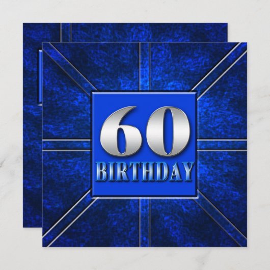 60E INVITATION DE FÊTE D'ANNIVERSAIRE - ARGENT BLE (Devant / Derrière)