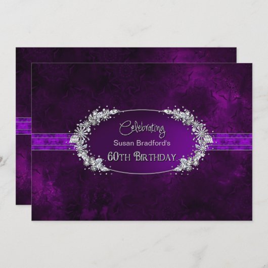 60E INVITATION DE FÊTE D'ANNIVERSAIRE - PURPLE/GEM (Devant / Derrière)