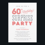 60e Invitations d'anniversaire surprises<br><div class="desc">60e anniversaire surprise avec un design amusant rose,  gris et blanc. Personnalisez le libellé pour vos besoins.</div>