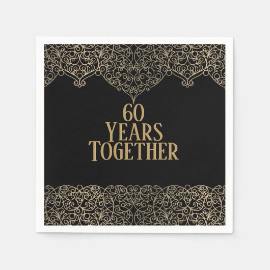 60e Jubileum Gold Lace op Black Napkins Servet (Voorkant)