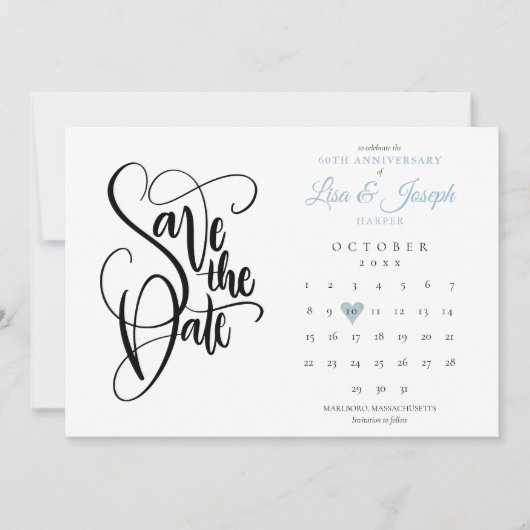 60e Jubileum Opslaan van datum Blauw hart Agenda Save The Date (Voorkant)
