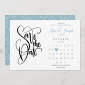 60e Jubileum Opslaan van datum Blauw hart Agenda Save The Date (Voorkant / Achterkant)