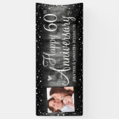 60e Jubileum Rustic Wood Foto Silver Confetti Spandoek (Verticaal)