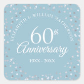 60e Jubileum Script Love Hearts Confetti Vierkante Sticker (Voorkant)