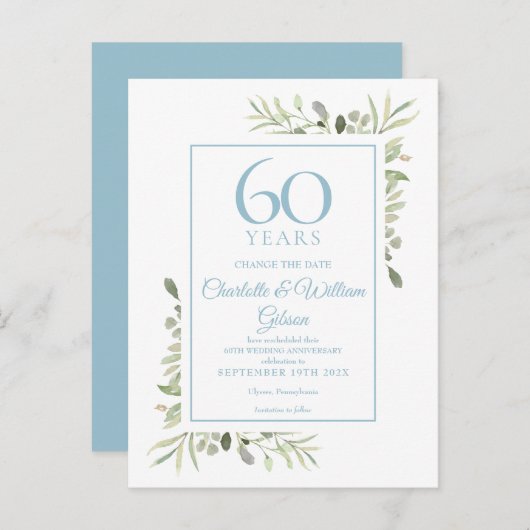 60e Jubileum Verander de datum Bloemen Aankondigingskaart (Voorkant / Achterkant)