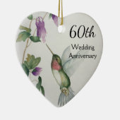 60e Jubileum vogelbloemen Hart Keramisch Ornament (Rechts)