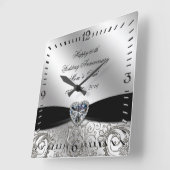 60e Mariage diamant Anniversaire Carré Horloge mur (Angle)