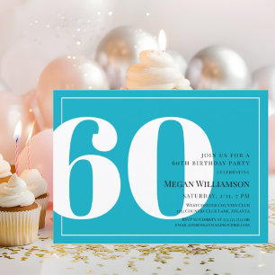 60e moderne Aqua en White Script Verjaardag Kaart