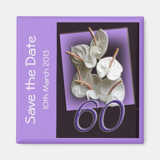 60e partij Save the Date Magnet - witte anthuriums Magneet (Voorkant)