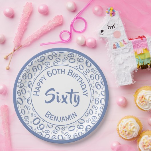 60e Partij Willekeurige Nummer Patroon Blauw/Wit Papieren Bordje
