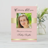 60e Rose Gold Photo Anniversaire Fête Invitation (Debout devant)