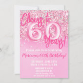 60e roze glitter verjaardagsfeestje kaart (Voorkant)