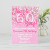 60e roze glitter verjaardagsfeestje kaart (Staand voorkant)