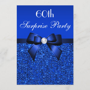 60e Surprise Party Royal Blue Sequins en Bow Kaart