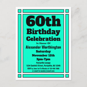 60e Turquoise simple Invitation d'anniversaire Car