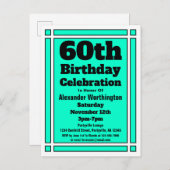 60e Turquoise simple Invitation d'anniversaire Car (Devant / Derrière)