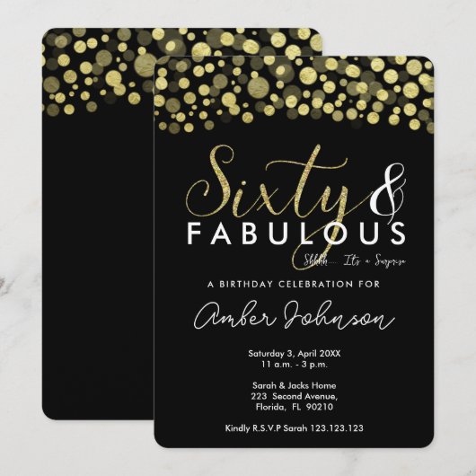 60e uitnodiging voor verjaardagsfeestje, zwart en  (Voorkant / Achterkant)
