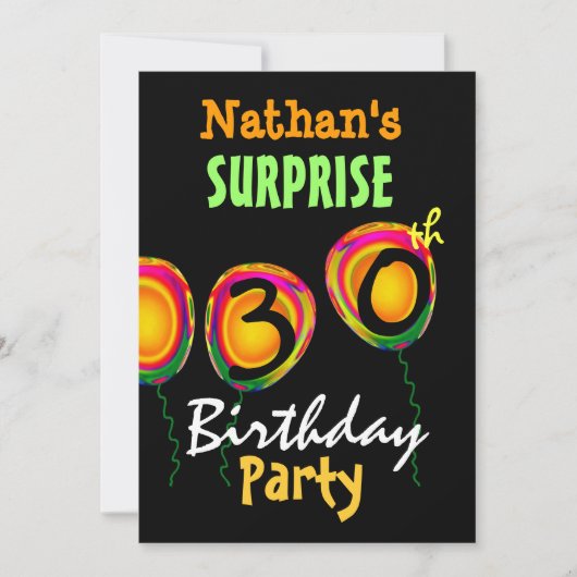 60e URPRISE Birthday Party Balloons Invitation Kaart (Voorkant)